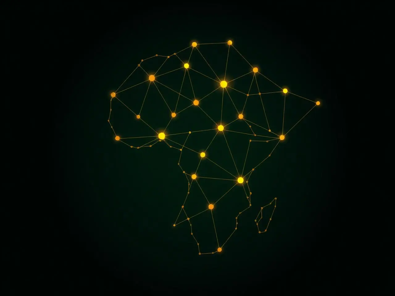 Illustration of a golden network linking nodes across the African continent